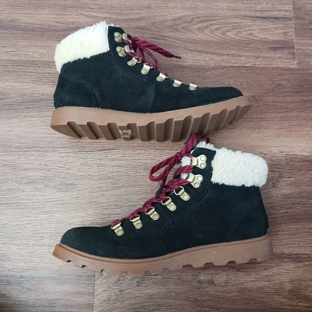 Sorel Black Ainsley Conquest Weatherproof Shearling Boots LL3653-010 Women's‎ 9